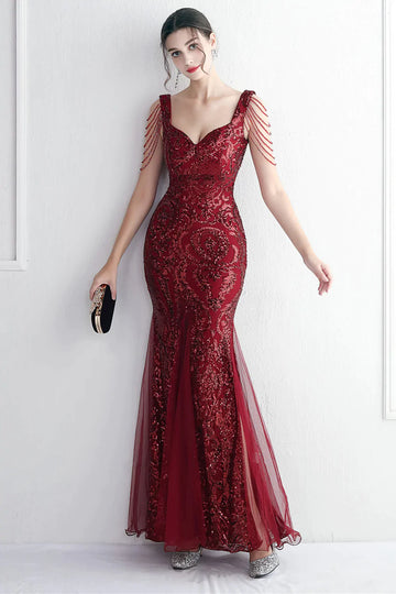 Cekinowa Ciemnoczerwona Syrenka Sukienki Na Studniówke